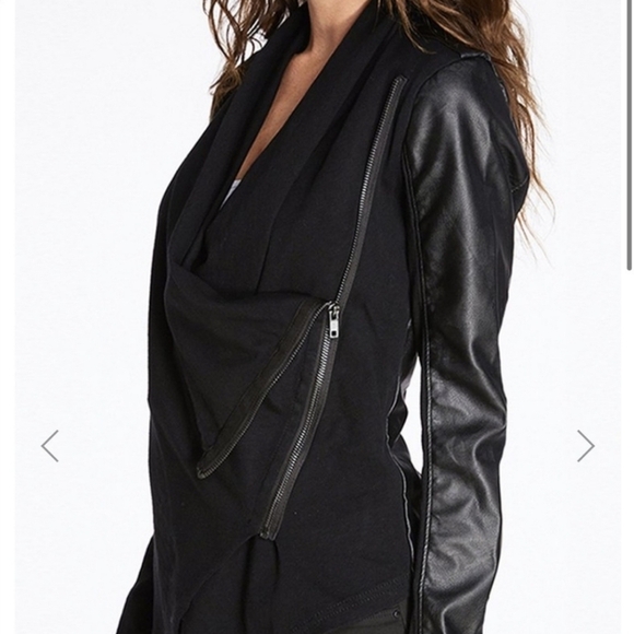 BLANK NYC | DRAPED VEGAN LEATHER COWL NECK MOTO JACKET - Picture 3 of 16